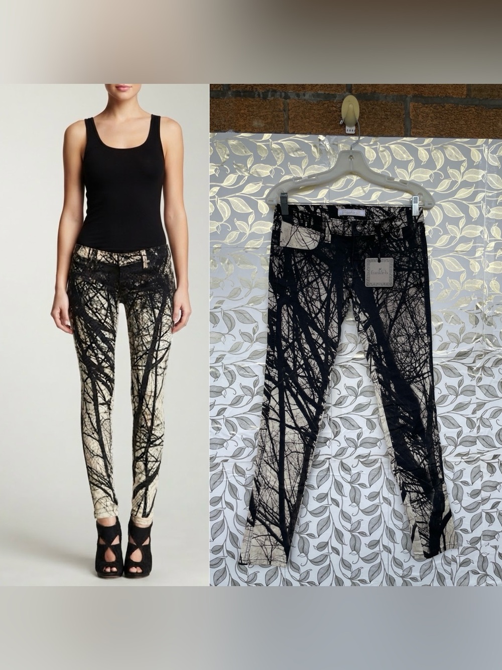 Frankie B. Branch Print Low Rise Skinny Jeans 25 Y2K Indie Sleaze Pants